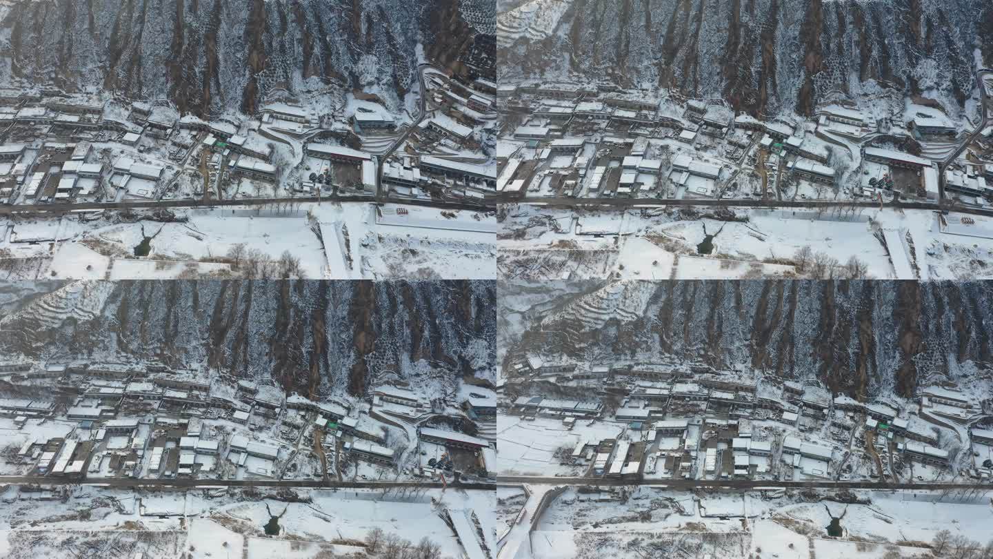 陕北黄土高原窑洞雪景航拍