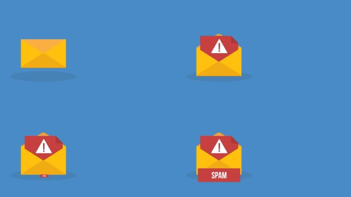 垃圾邮件。滥发概念，动态动画。电子邮箱黑客，垃圾邮件警告。