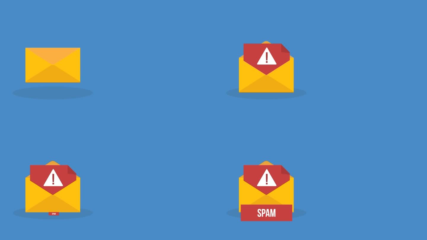 垃圾邮件。滥发概念，动态动画。电子邮箱黑客，垃圾邮件警告。