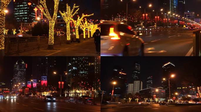 北京首都长安街夜景车流灯火辉煌灯光秀