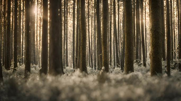 原始森林树木阳光穿过树林阳光透过树木照射