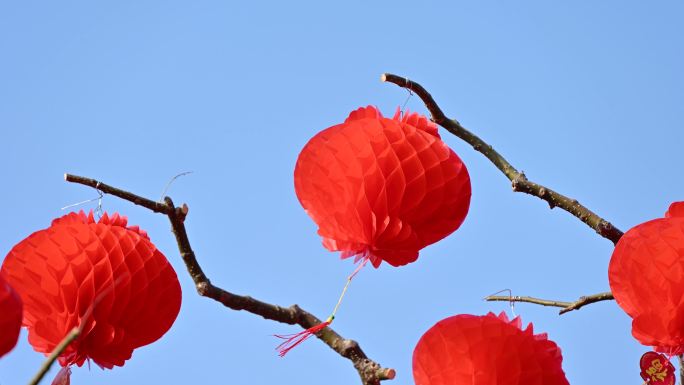 北京地坛春节文化庙会悬挂节日红灯笼