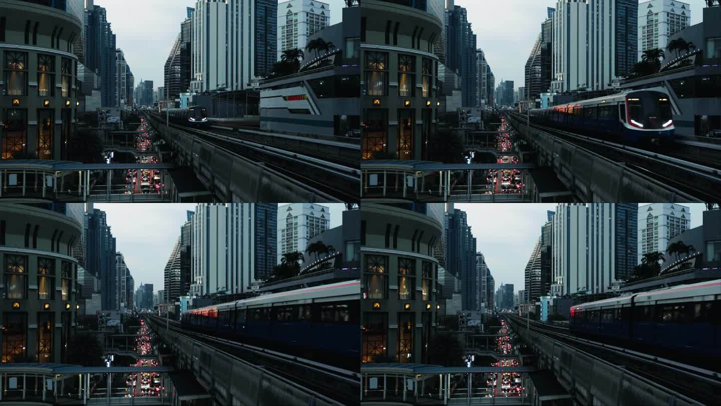 火车到达泰国曼谷市内的现代城市站、地面交通