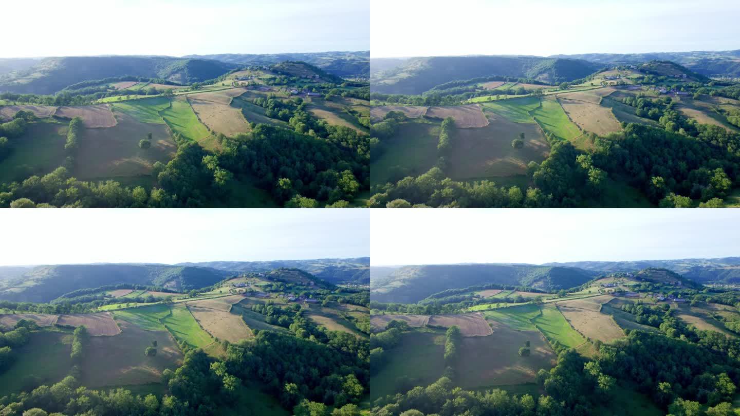 法国阿威龙地区美丽的乡村景观，鸟瞰图