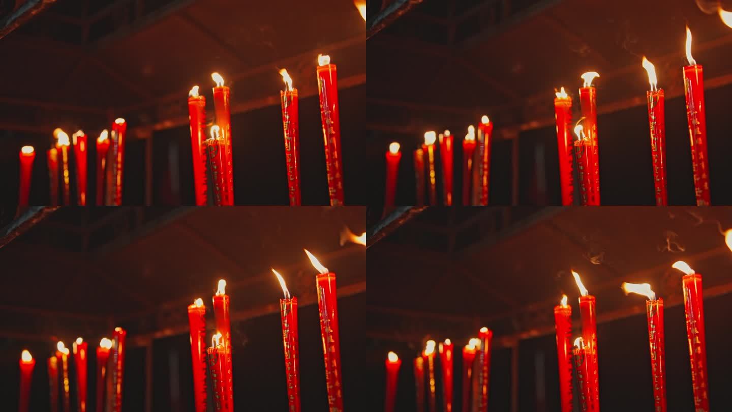 红色蜡烛点燃燃烧火焰