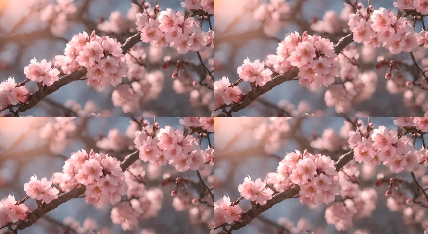树木枝干上的桃花