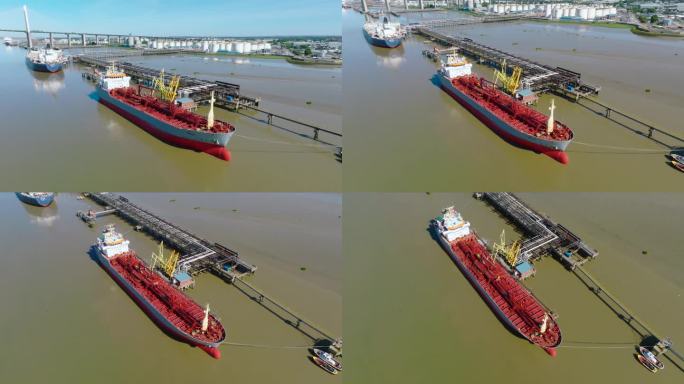 航拍的油轮在工业港口卸载散装内容在达特福德，埃塞克斯，英国