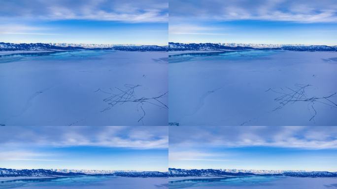 新疆冬季赛里木湖日落延时轨迹航拍