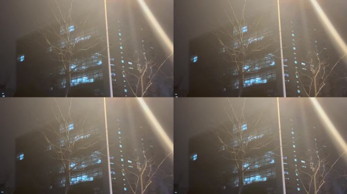 夜晚晚上夜景亮灯 窗外大楼加班夜灯深夜