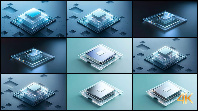 高科技芯片动画合集 透明晶片结构三维效果