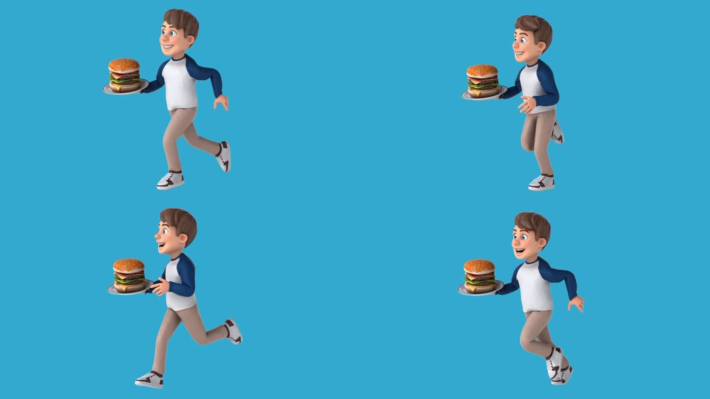 有趣的孩子带着汉堡包跑(含alpha频道)