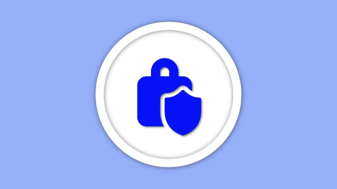一个挂锁的图标与盾牌动画在蓝色背景上。