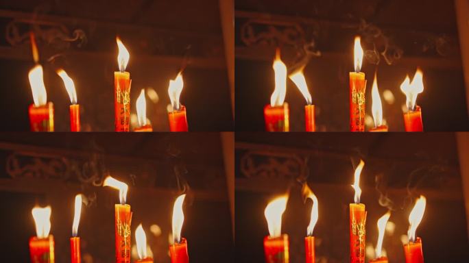 红色蜡烛点燃燃烧火焰