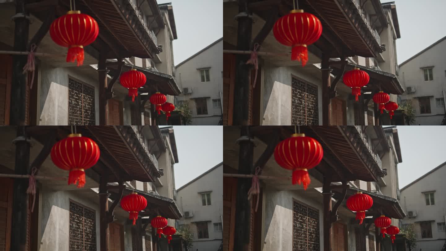 家门口灯笼红灯笼乡村农村过年春节新年氛围