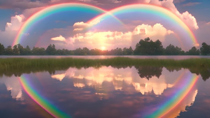 湖水上的彩虹