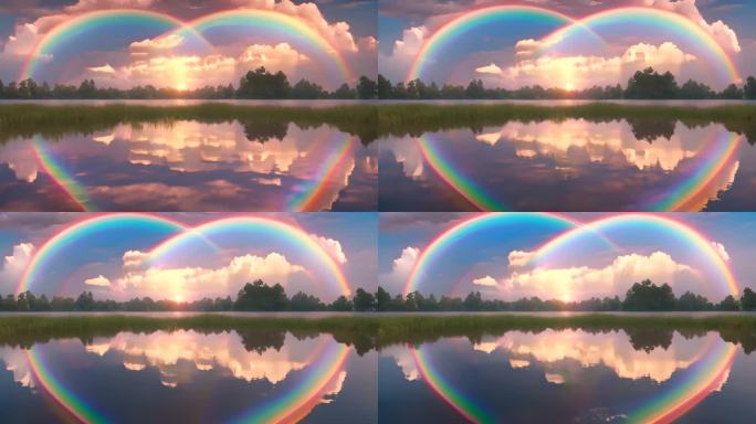 湖水上的彩虹