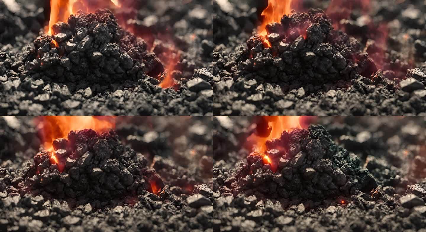 燃烧的木炭火焰火苗