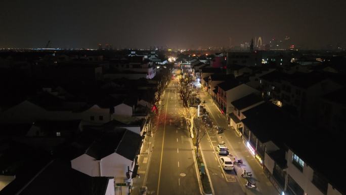 航拍苏州古城区北寺塔夜景