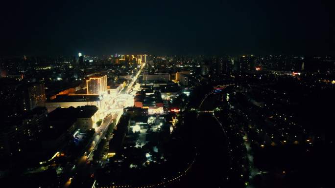 山东聊城城市夜景航拍