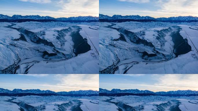 新疆冬季安集海大峡谷日落延时航拍