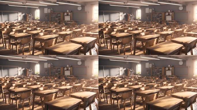空旷教室桌椅凳子视频素材