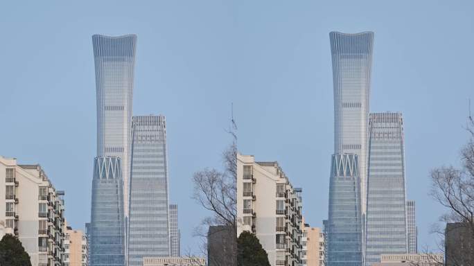 北京冬季西总布胡同与国贸建筑群
