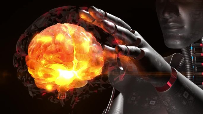 智能高科技人工智能机器人分析旋转人脑。