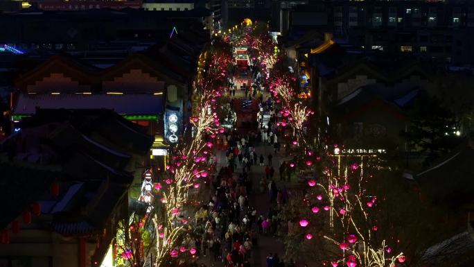 大同古城上寺坡步行街春节夜景航拍