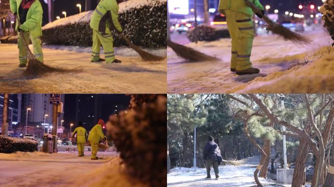 北方冬天扫雪 清扫积雪街道