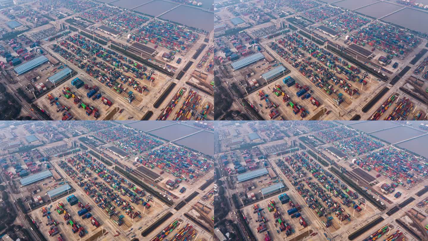 中国浙江宁波港口集装箱航拍延时摄影