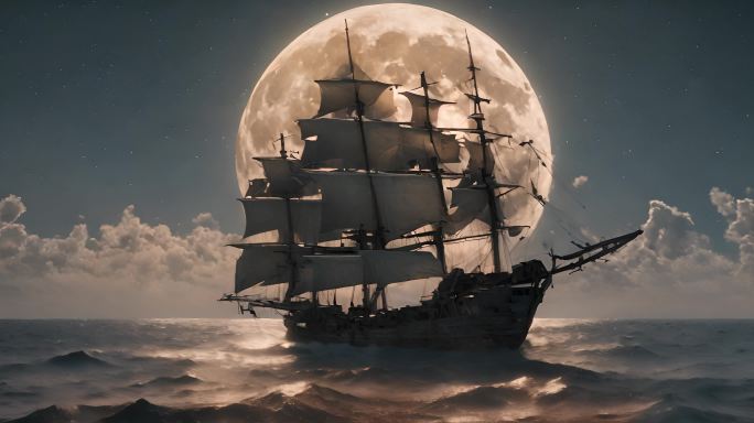 月光下的古帆船贸易