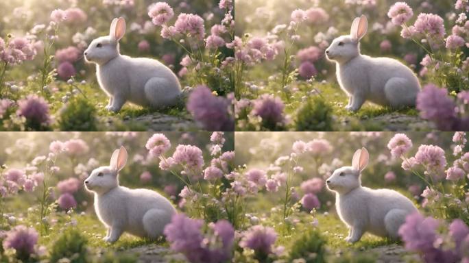 花丛中的兔子