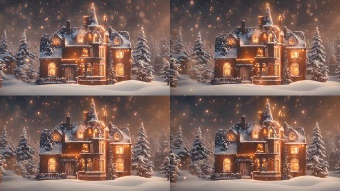 圣诞场景雪天建筑房屋
