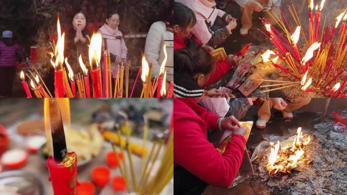 祭祖焚烧点香焚香中元节传统节日中元节视频