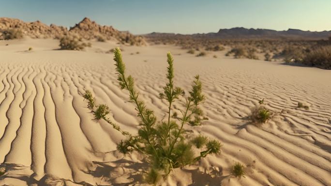 沙漠中生长的植被小草