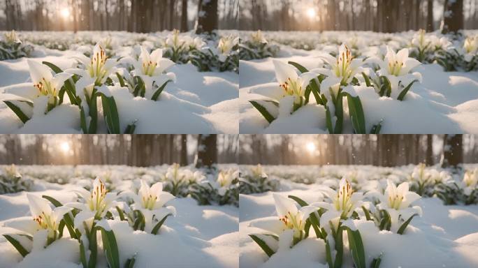 雪地里的雪莲花盛开