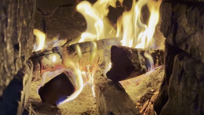 壁炉燃烧的木材 火焰 柴火