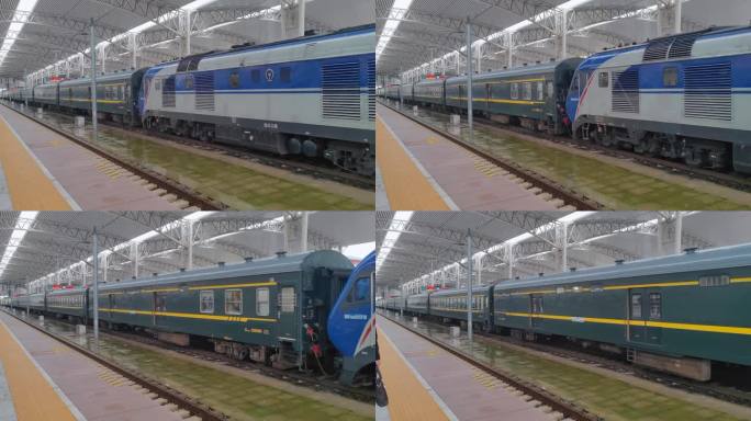 吉林省吉林站出站的绿皮火车