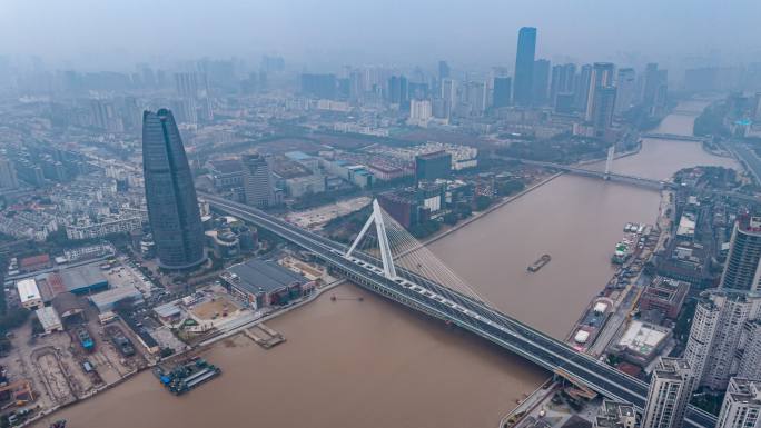 中国浙江宁波城市风景航拍延时摄影