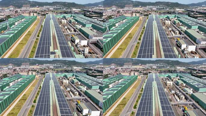 航拍漳州工厂厂房屋顶的太阳能光伏发电