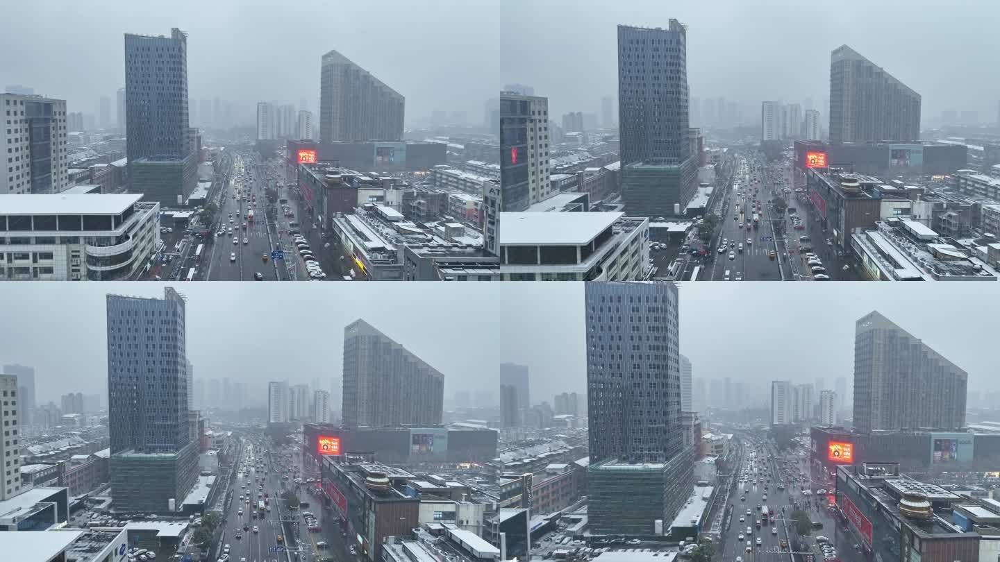 冬天徐州市泉山区人民广场商圈淮海西路雪景