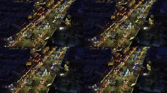 大同古城清远西街春节夜景航拍