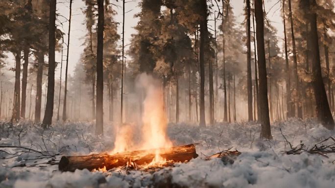 森林中燃烧的木头火焰