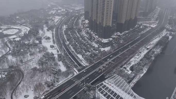 【4K】武汉沙湖大桥大雪航拍