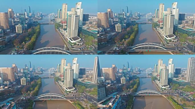 浙江省宁波城市河流风景建筑航拍