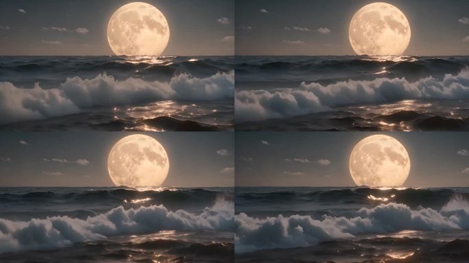 海上明月涨潮潮水