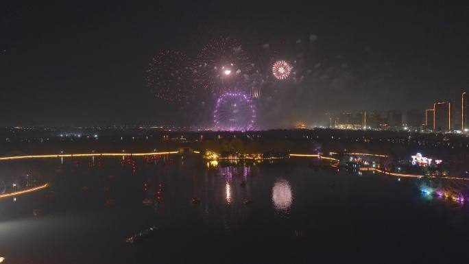 航拍洛阳2024年定鼎门烟火晚会