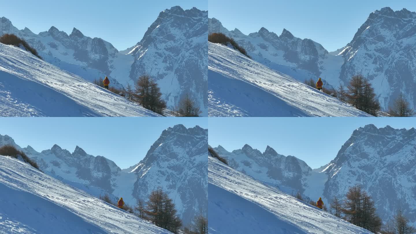 实拍登雪山画面