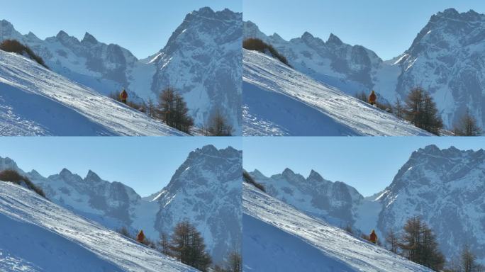 实拍登雪山画面