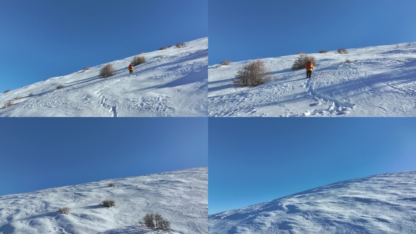 实拍登雪山画面